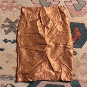 Metallic silk pencil skirt